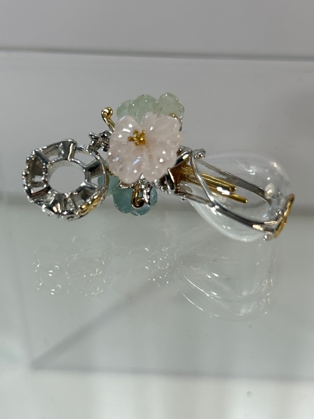 NWOT Gems En Vogue Palladium 18k Accents Gemstone Flowers In Vase Charm